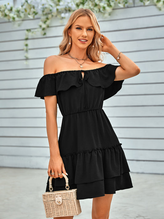 Women's Ruffled Shoulder Solid Dress