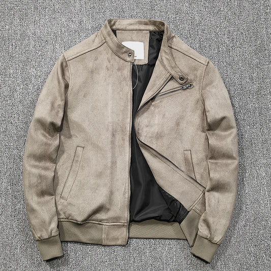 Men's Stand Collar Leather Fleece Fall Pocket Jacket