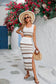 Women's Striped Knit Hollowed Out Short Vest and Dress Set