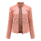 Ladies Lapel Slim Solid Color Leather Jacket