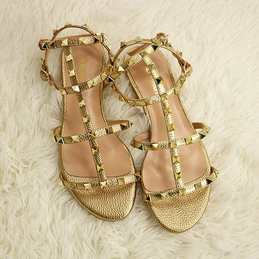 Women's Summer Flats Rivets Strap Sandals Daily Ballets