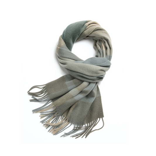 Unisex 100% Cashmere Winter Plaid Fringed Scarf