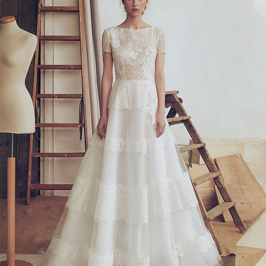 Appliques Half Sleeve Ball Gown Wedding Dresses