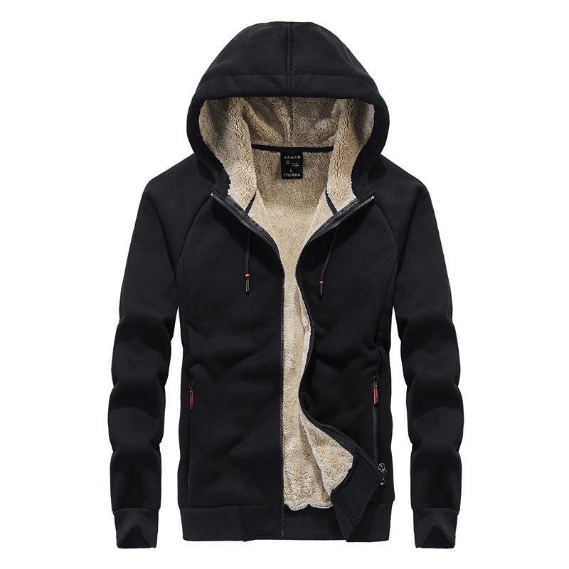 Men's Thick Lamb Wool Sports And Leisure Hooded Cardigan