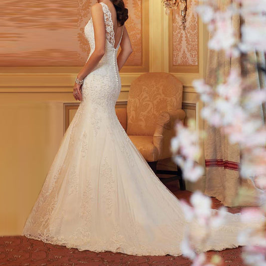 Bridal Lace Fishtail Wedding Dress Small Tail Wedding Dress