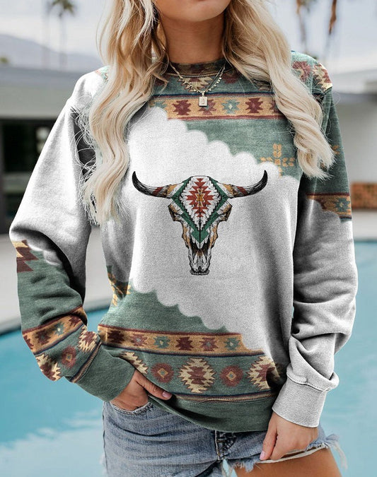 Women's Pullover Western Geometric Pattern Print Long Sleeve