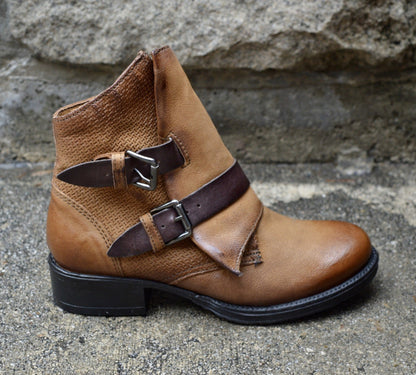 Low Heel Round Toe Belt Buckle Women's Low Boots