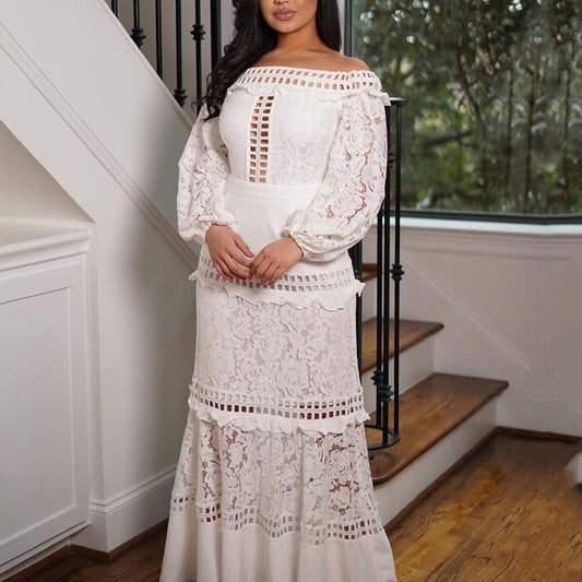 Women's Large Size Lace Wedding Dress Evening Dress