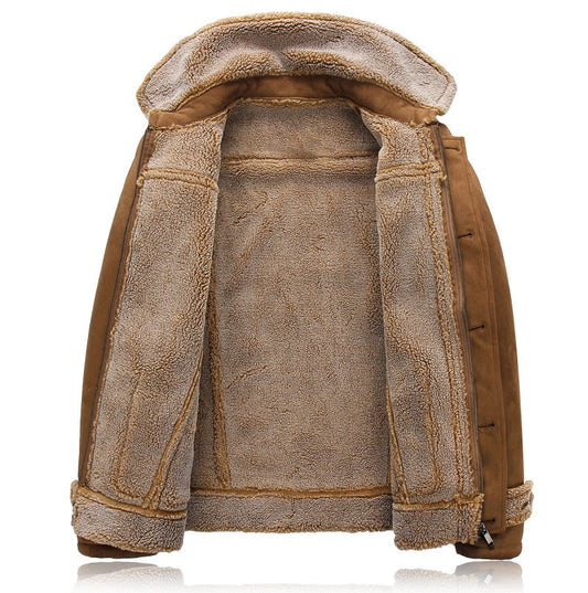 Men's Suede Plus Size Lamb Fur Lapel Jacket