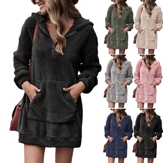 Women's Hoodies Zipper Plush Sweater Long Top