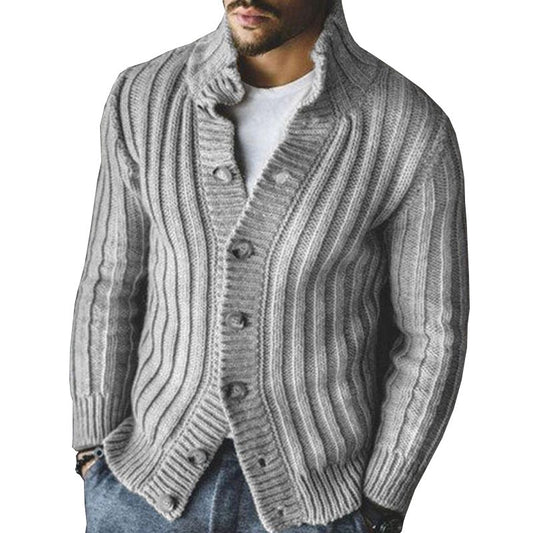 Men's Single-Breasted Knitted Sweater Lapel Sweater Coat