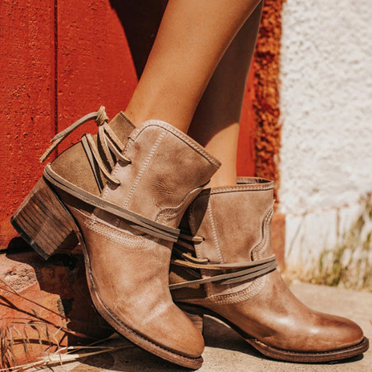 Women's Vintage Lace-Up Colorblock Boots