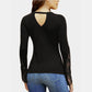 Women's V Neck Long Sleeve Lace Sleeve T-Shirt