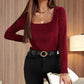 Solid Color Long-sleeved Slim T-shirt For Women