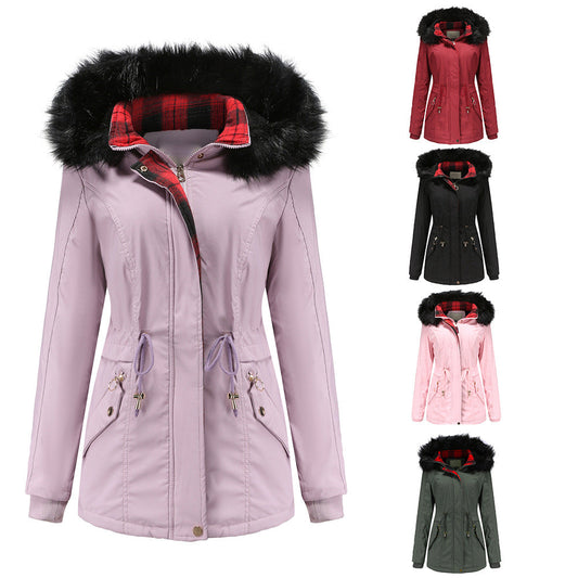 Woman's Detachable Hood Fur Collar Plus Fleece Jacket
