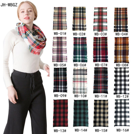 Woman Imitation Cashmere Double-sided Fringed Plaid Scarf