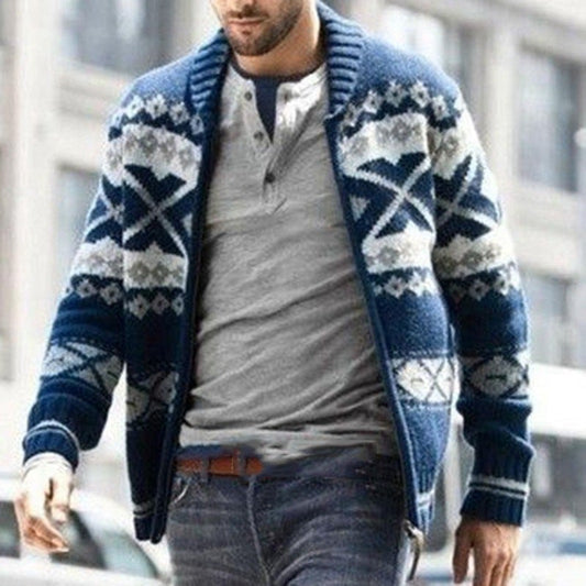 Men's Lapel Zip Cardigan Sweater Jacket