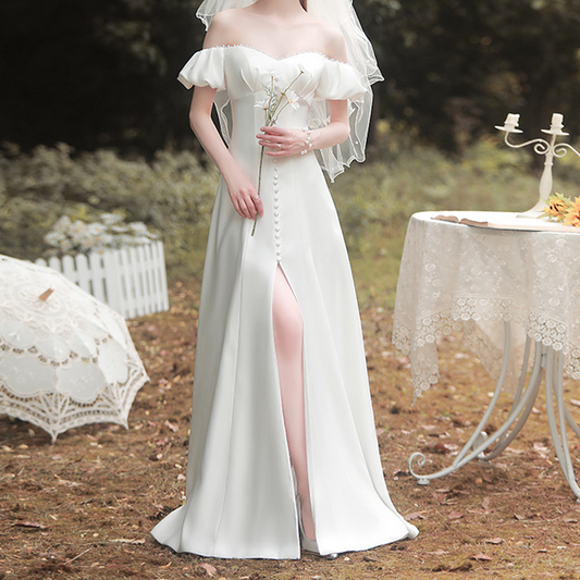 Bridal Wedding Dress Simple One-shoulder Wedding Dress