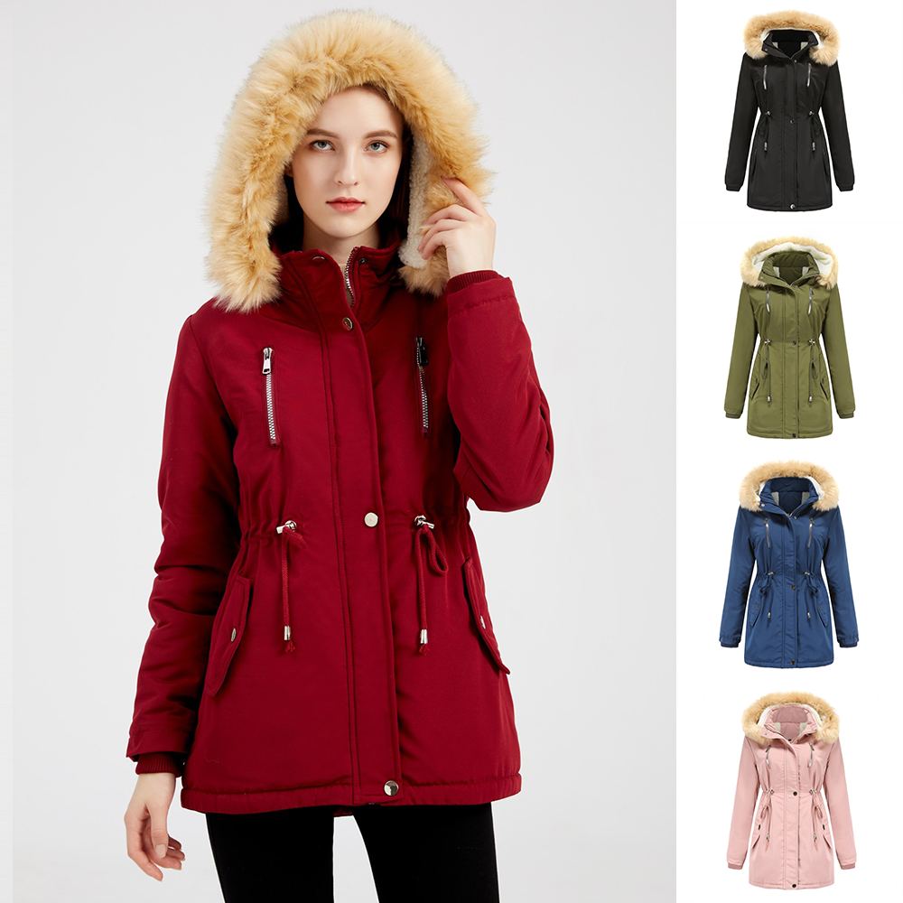 Women's Thick Lamb wool Detachable Fur Collar Coat Jacket