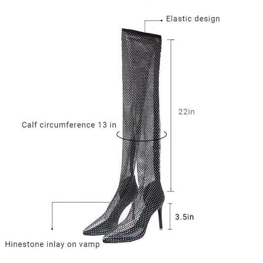 Overknee Boot Rhinestone Mesh Sexy High Heels