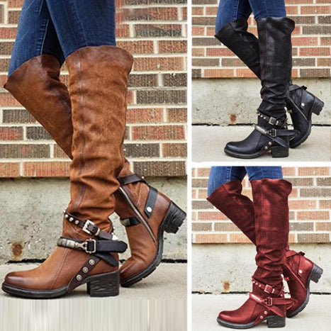 Women's Boots Brown Autumn Boots Retro Knight Boots