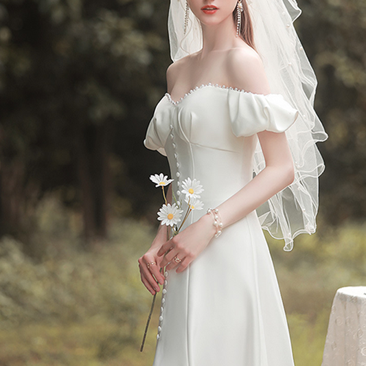 Bridal Wedding Dress Simple One-shoulder Wedding Dress
