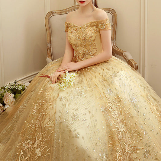 Bridal Wedding Dress Golden Evening Dress Wedding Dress