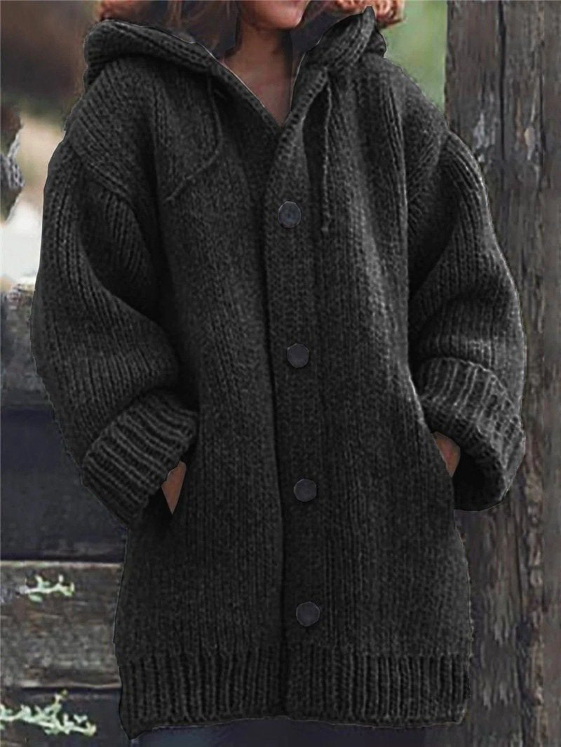Women's Winter Warm Knitted Long-sleeved Hooded Knitted Cardigan