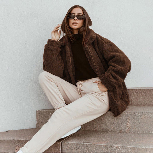Women's Plush Cardigan Lapel Coat