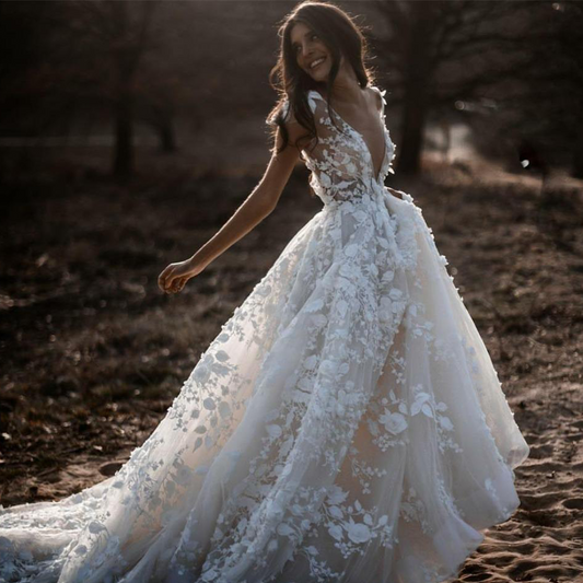 Women's Wedding Dress Lace V-neck Dress