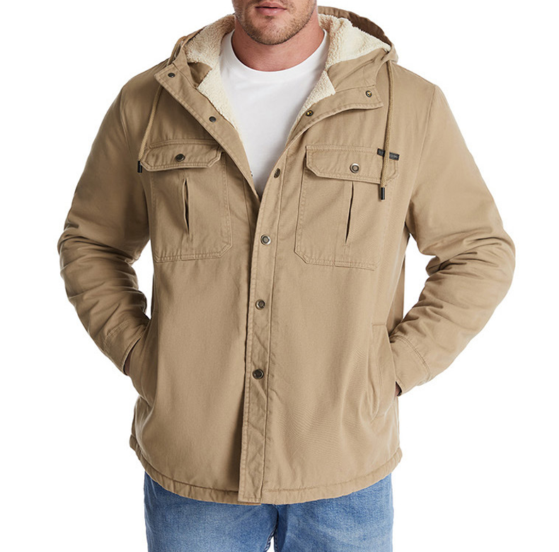 Hooded Regular Fit Sherpa Lined Shirt Jacket For Men