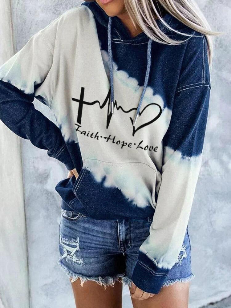 Faith Hope Love Printed Tie-Dye Sweatshirt Hoodie Sweater