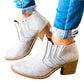 Women's Solid leather Boots Round Toe Heeled Boots Shoes