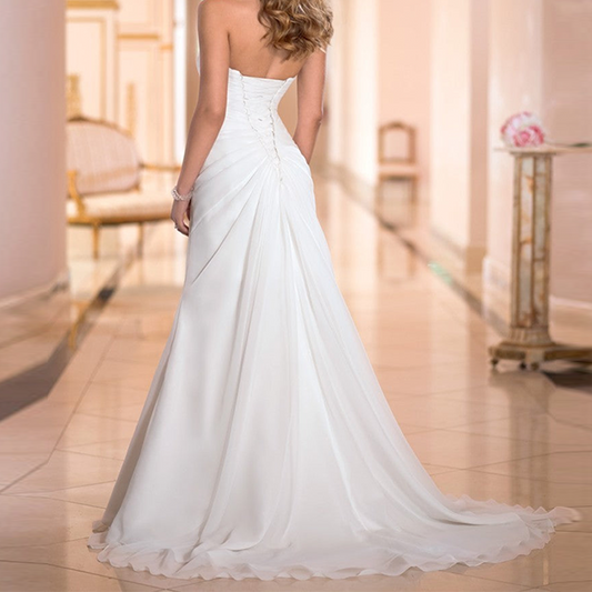 Floor Length Tube Top Lace Outdoor Simple Wedding Dress