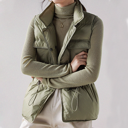 Women's White Duck Down Jacket Drawstring Waist Coat
