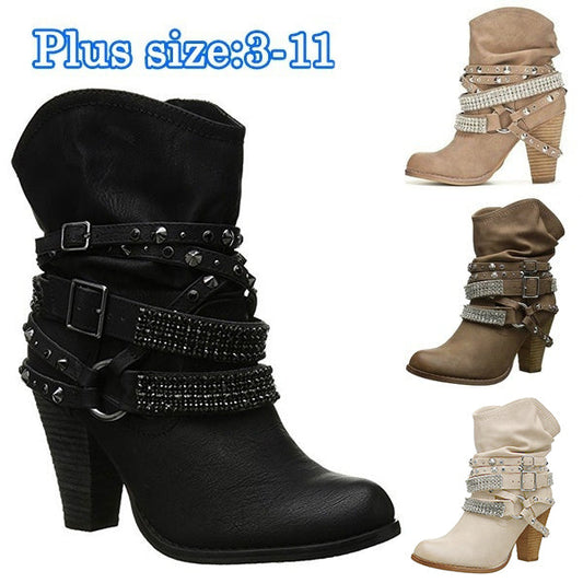 Women's Retro Shiny Rivets Punk Casual Boots Winter Boots