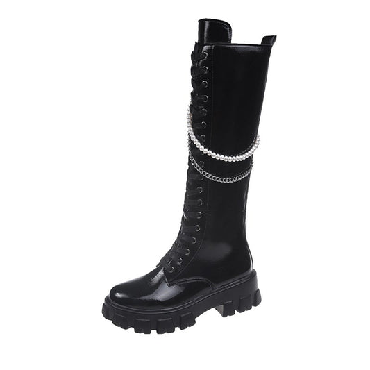 Women's Martin Boots With Pearl Chain Punk Boots