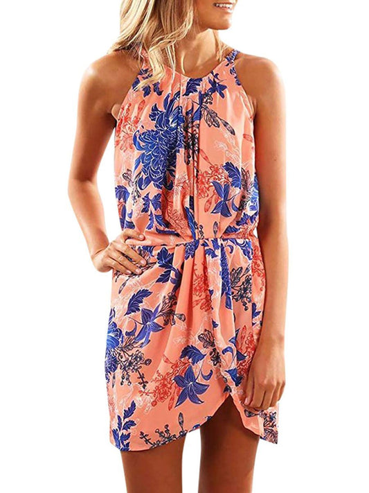 Women's Casual Dress Sleeveless Halter Floral Dress