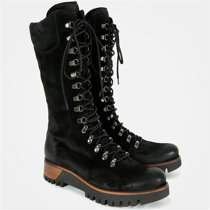 Women's Lace-up Artificial Leather Mid-Calf Boots