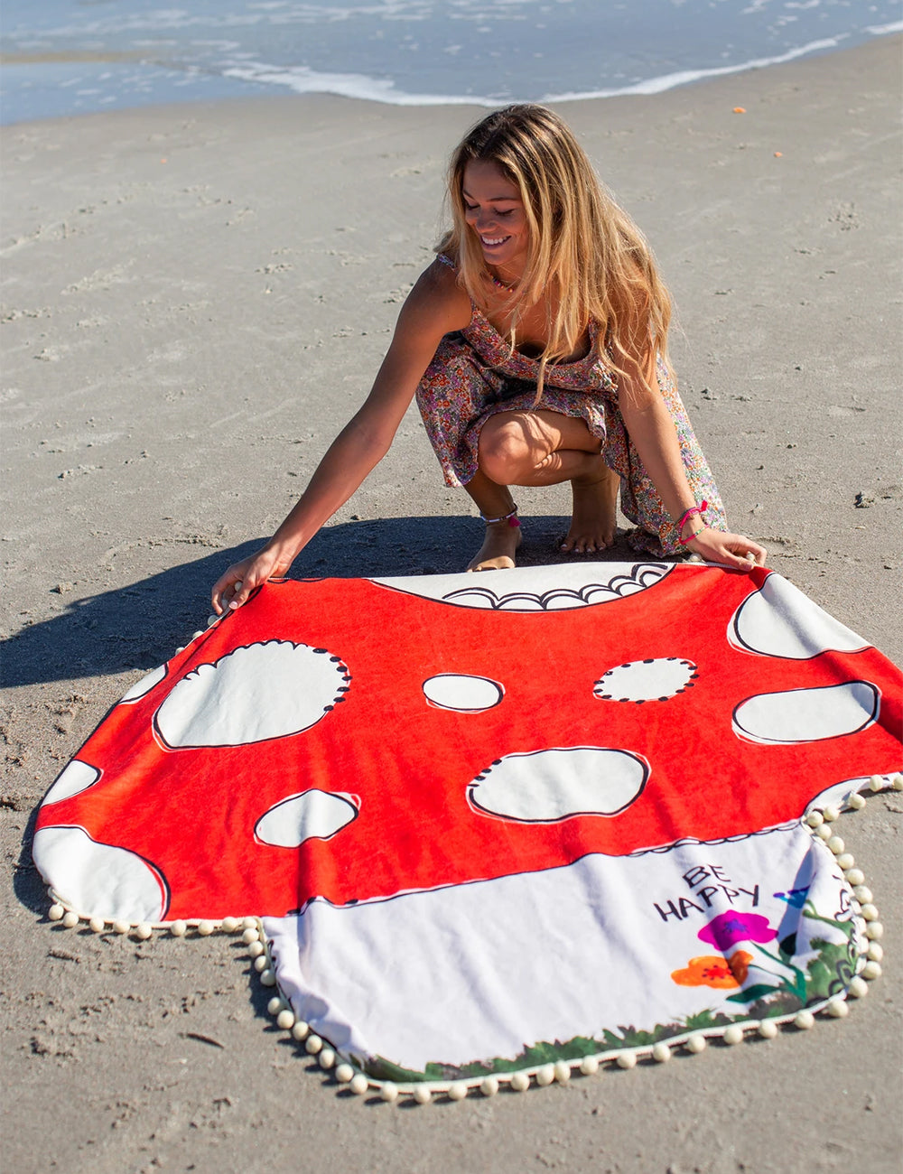 Mushroom Be Happy Beach Towel