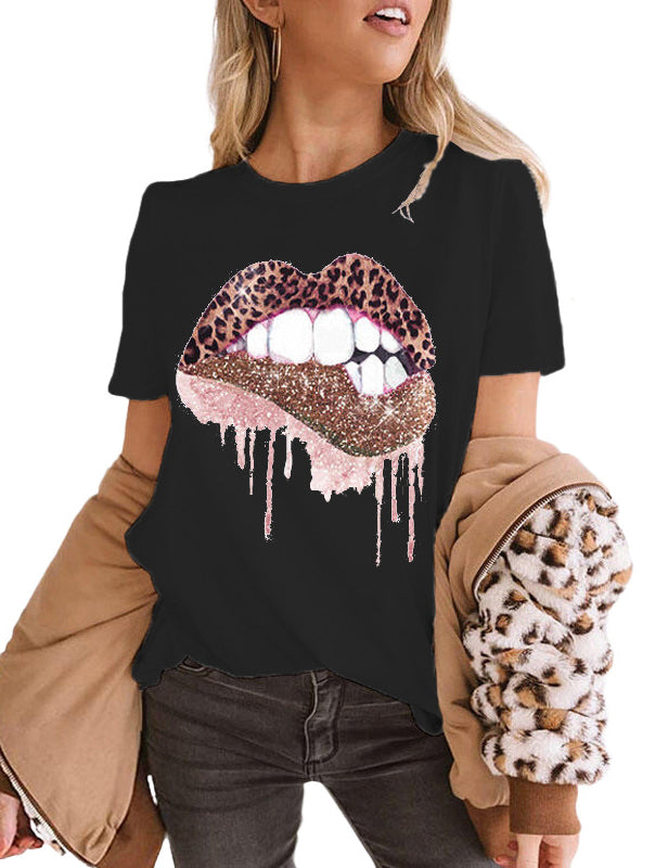 Leopard Printed Lips Tee Women's T-Shirt