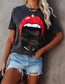 Camo & Red Lips Distressed Cotton Women's T-Shirt