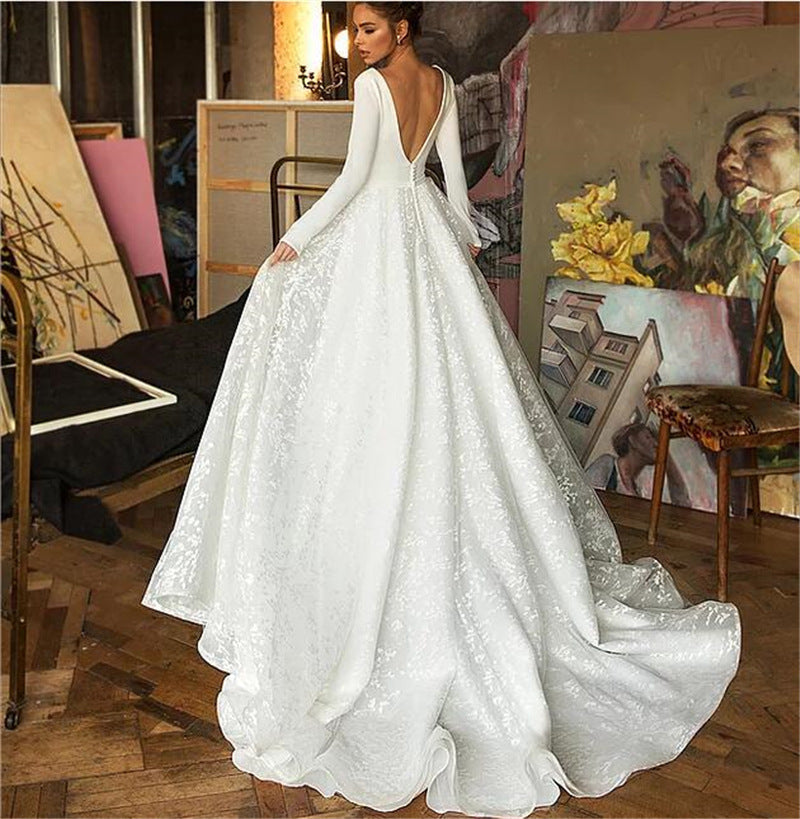 Long Sleeve V-Neck Backless Lace Wedding Dresses – byshoppy