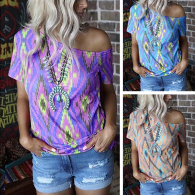 Women's Summer Short-sleeved Printed Round Neck Shirt T-shirt