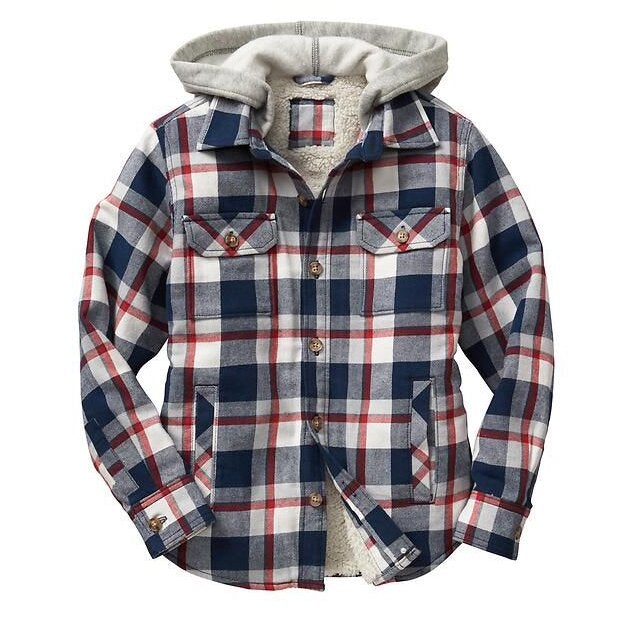 HEDGE - Mens Sherpa-Lined Plaid Shacket