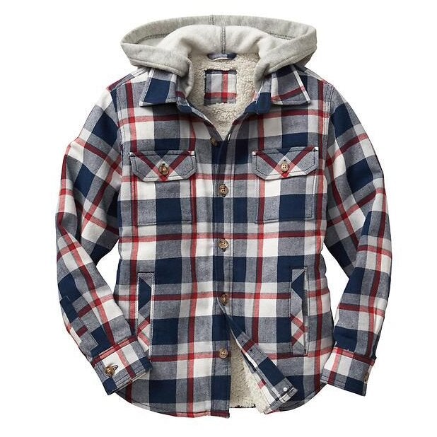 Men's Casual Thick Plaid Hooded Sherpa Lined Jacket