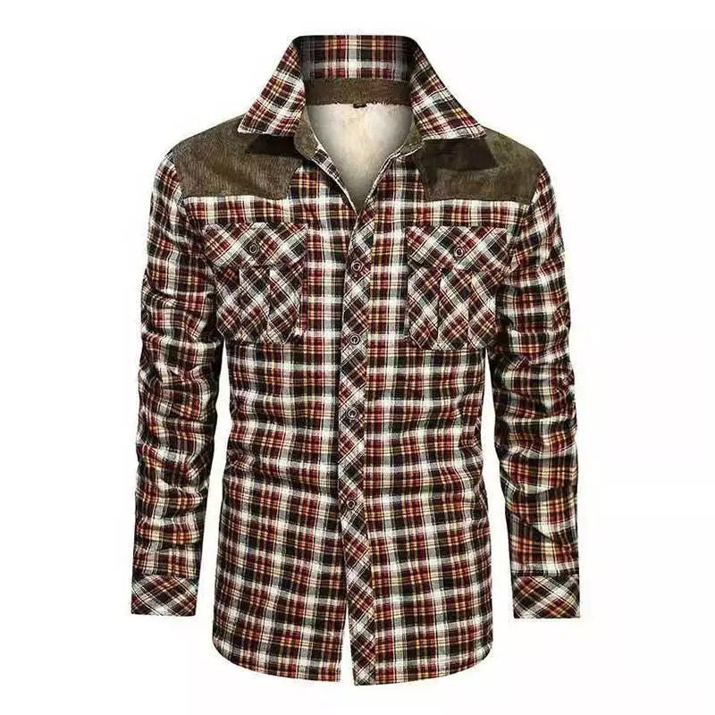 Winter Sherpa Lined Plaid Flannel Shirt Jacket For Men