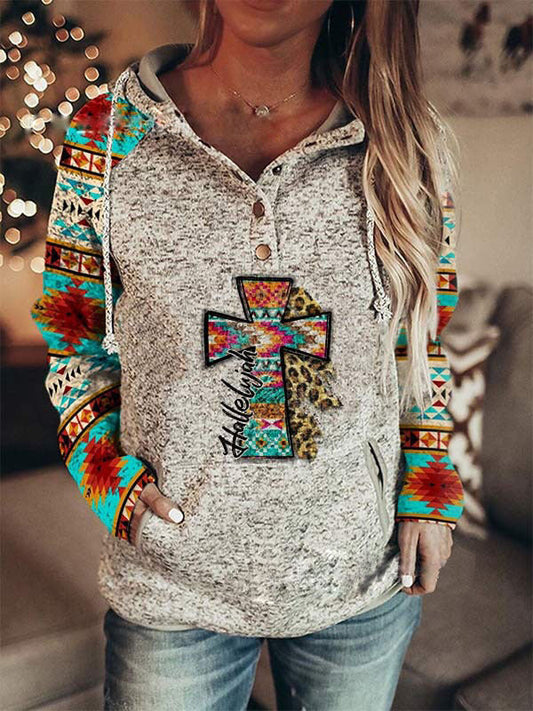 Ethnic Cross Print Women's Hoodie