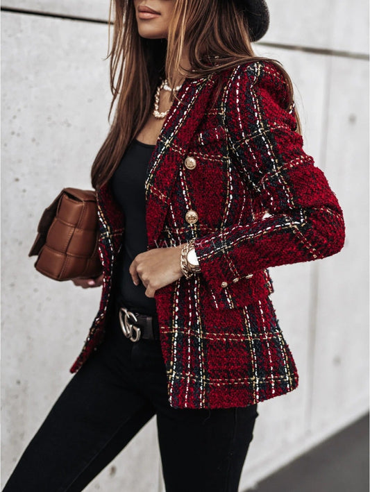 Plaid Short Blazer Jacket For Women