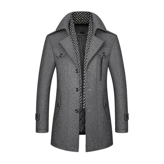 Lapel Mid-Length Plain Single-Breasted Coat for Men